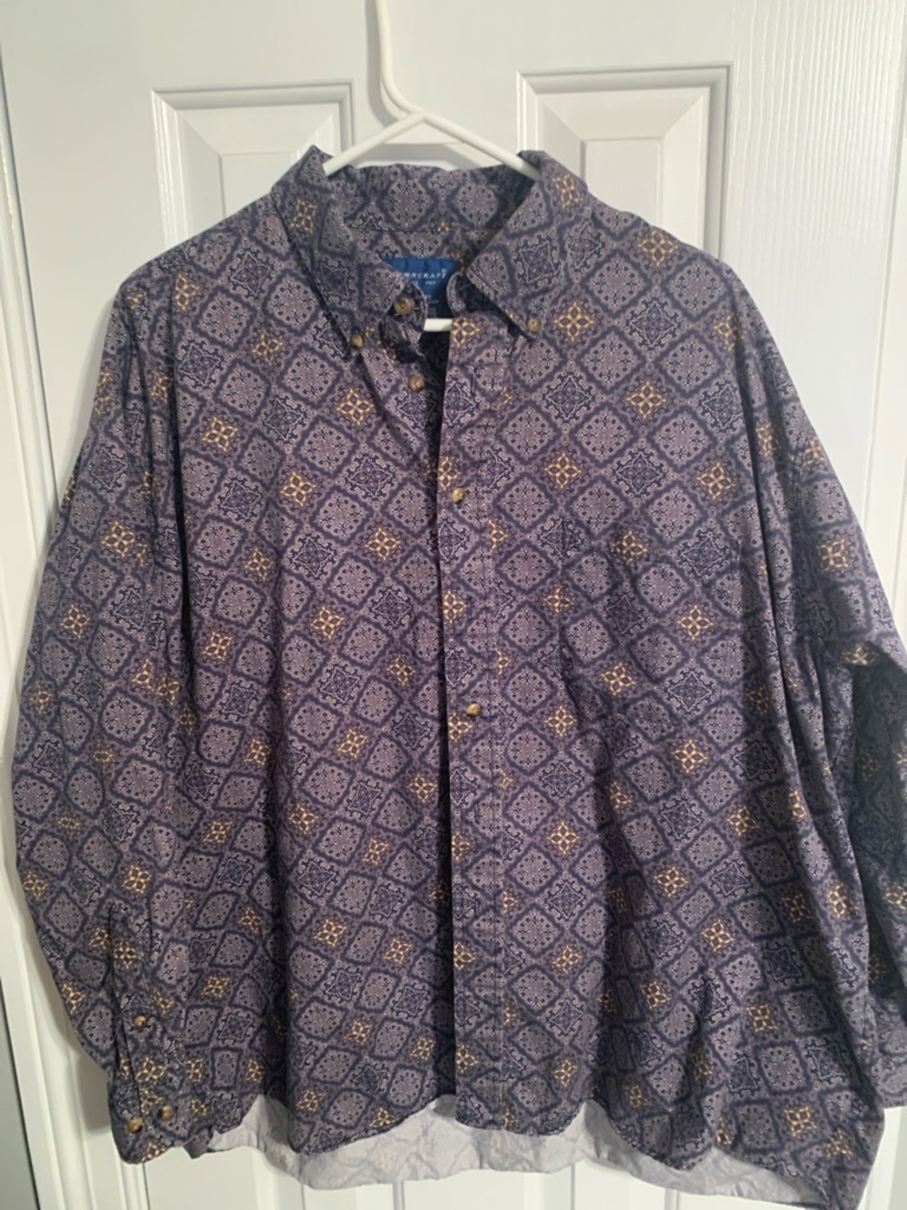 Towncraft Navy and Gold Geometric Print Button-Up Shirt